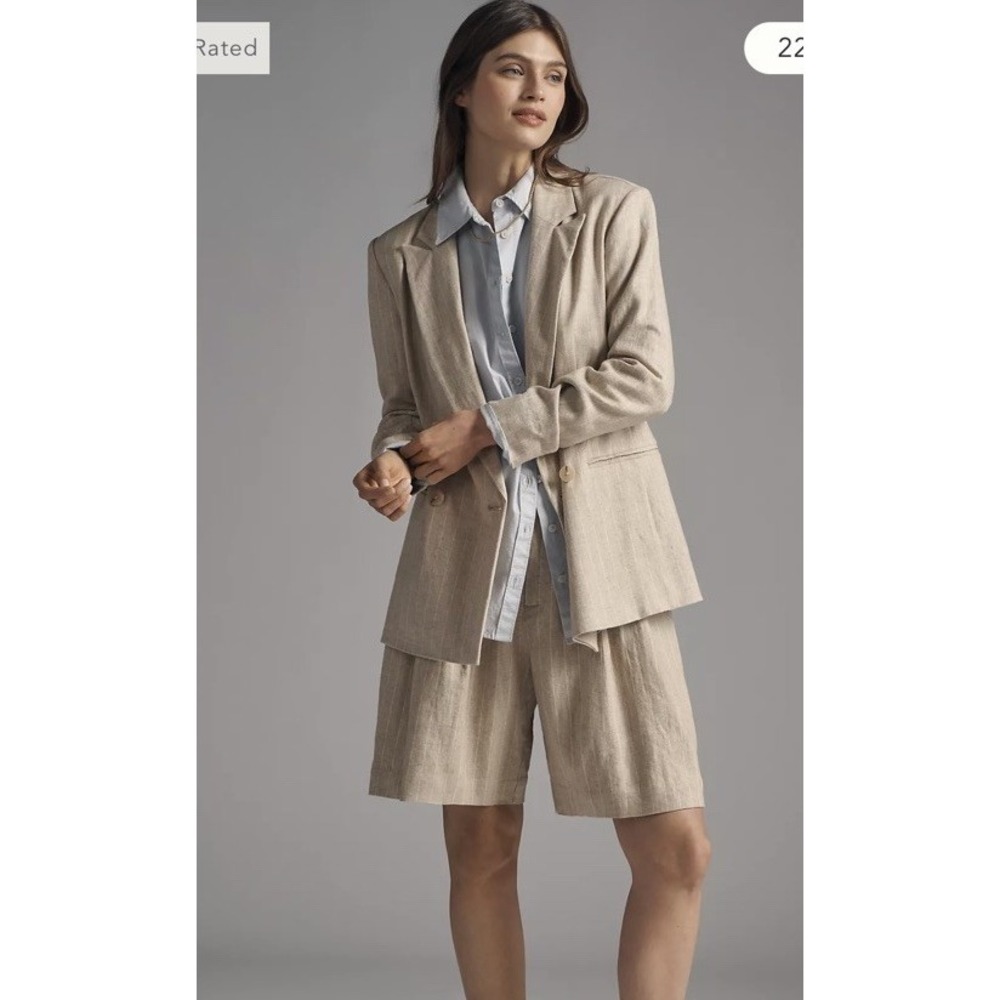 NWT MAEVE The Rue Oversized Blazer Women's Size Medium Tan White Stripe‎